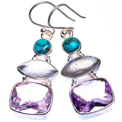 Amethyst, Labradorite, Blue Copper Composite Turquoise Earrings 1 5/8" (925 Sterling Silver) E432710