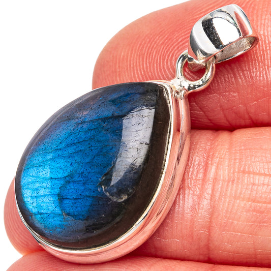 Sterling silver labradorite pendant with teardrop blue-silver gemstone and loop bail