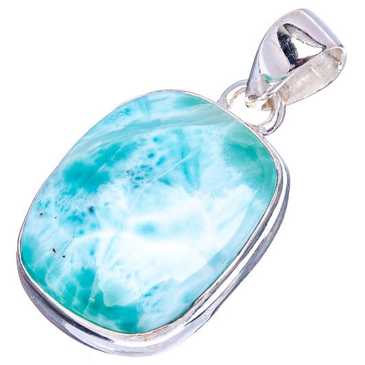 Oval larimar pendant with bail, .925 sterling silver setting and blue-green cabochon