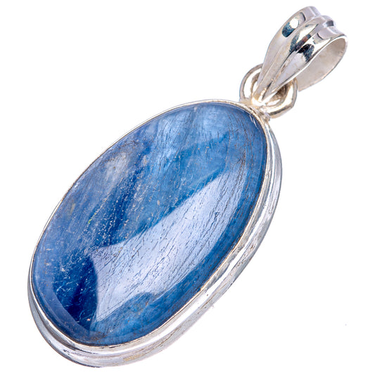 Blue kyanite oval pendant, .925 sterling silver frame and hanging bail