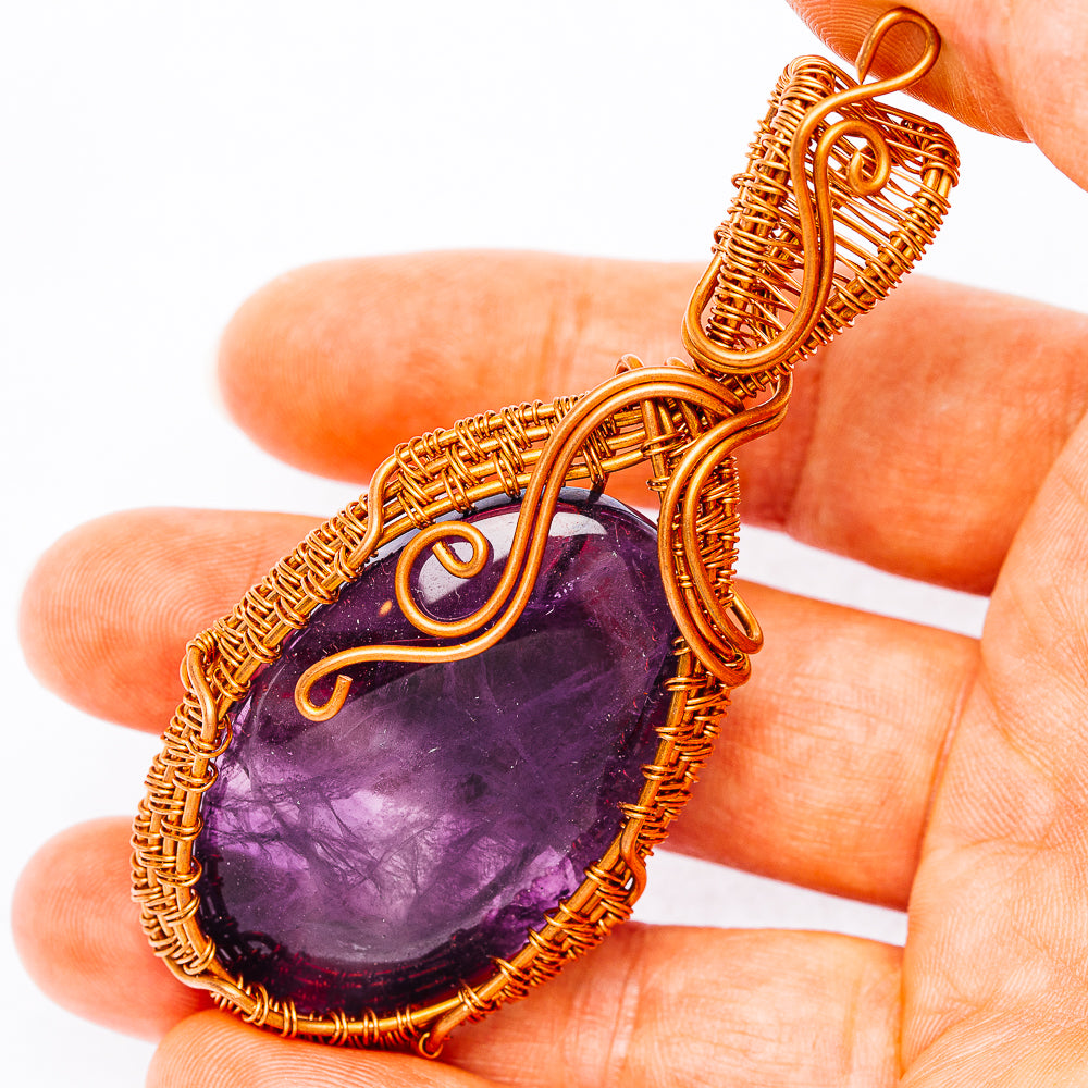 Dark Amethyst Wire Wrap Pendant 3 1/8" (Copper)