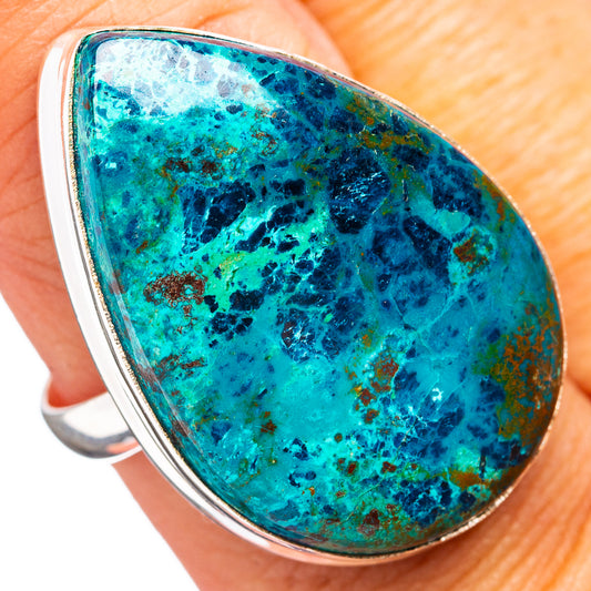 Sterling silver shattuckite ring with oval turquoise-blue stone, bezel setting, size 9.25