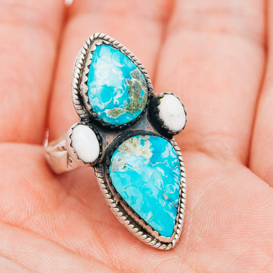 Exclusive Sierra Bella Turquoise, White Buffalo Turquoise Ring Size 6 Adjustable (.925 Sterling Silver)
