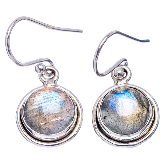 Labradorite dangle earrings, oval stone bezel on sterling hooks with blue-gray shimmer