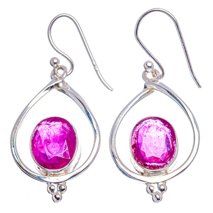 Sterling silver ruby drop earrings with teardrop settings and hook backs