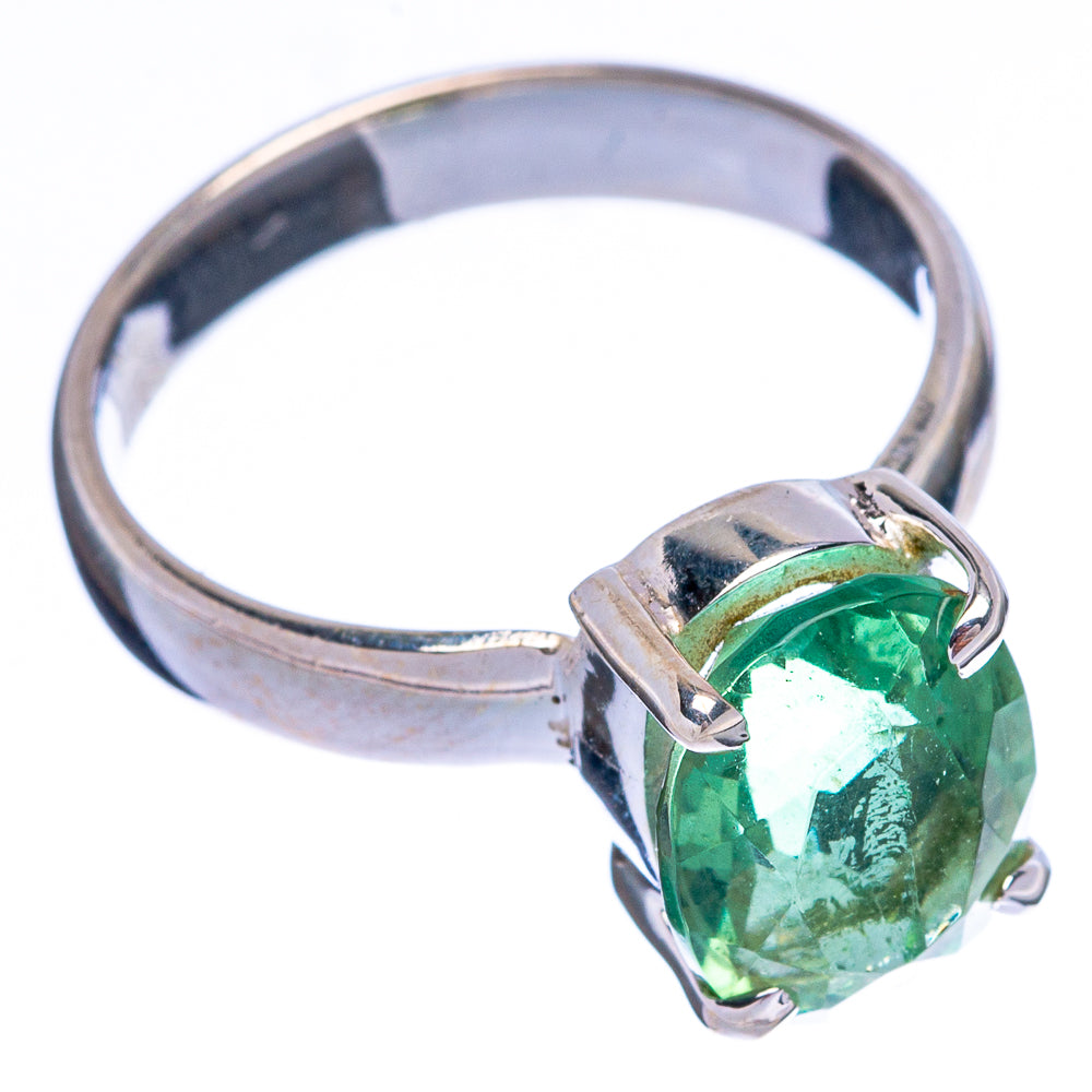 925 sterling silver ring with oval green apatite gemstone, openwork side