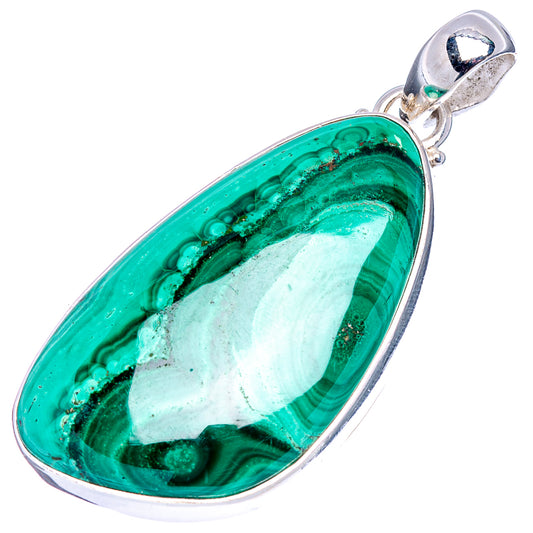 Teardrop malachite cabochon pendant with .925 sterling silver frame and top bail