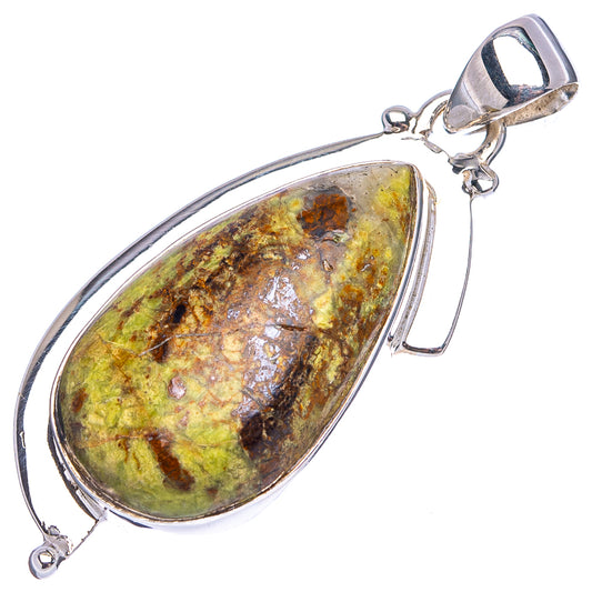 Sterling silver gaspeite teardrop pendant with yellow-green cabochon and connector loop