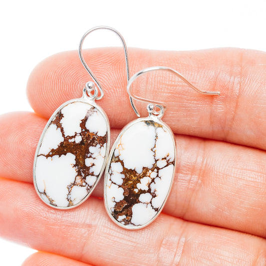 Sterling silver wild horse jasper teardrop earrings, white with brown web pattern