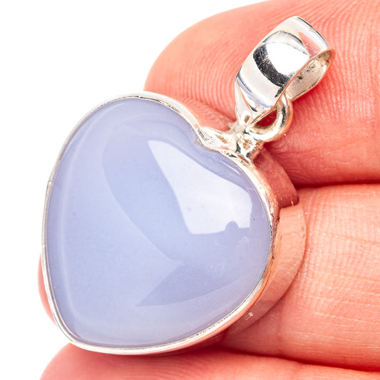 Lavender chalcedony heart pendant in .925 sterling silver, with heart-set stone and bail