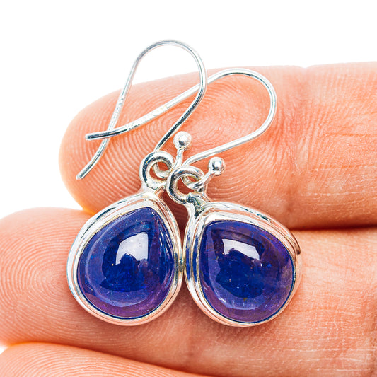 Sterling silver drop earrings with two oval dark-blue tanzanite-style gemstones
