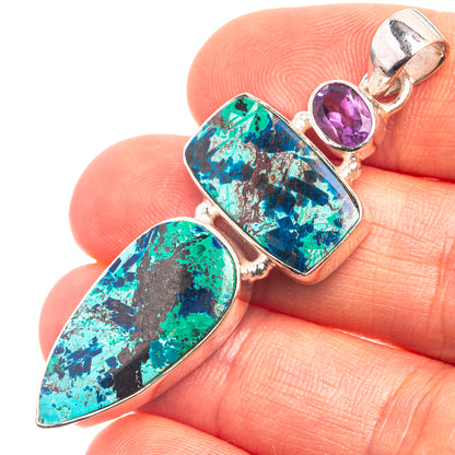 Azurite, Amethyst Pendant 2 1/8" (925 Sterling Silver) P38883
