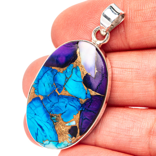 Premium Purple Dahlia Turquoise Pendant 1 5/8" (.925 Sterling Silver)