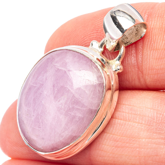 Oval pink kunzite gemstone pendant in .925 sterling silver with open bail