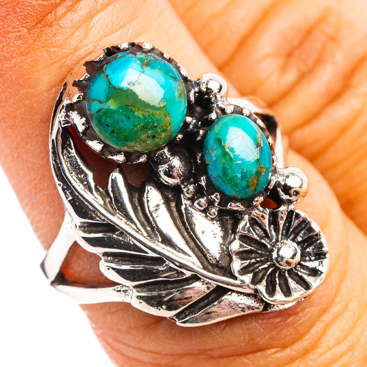 Sterling silver turquoise flower ring with two oval gemstone settings