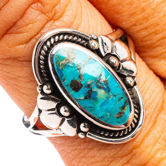 Native Style Mohave turquoise oval ring with .925 sterling silver setting