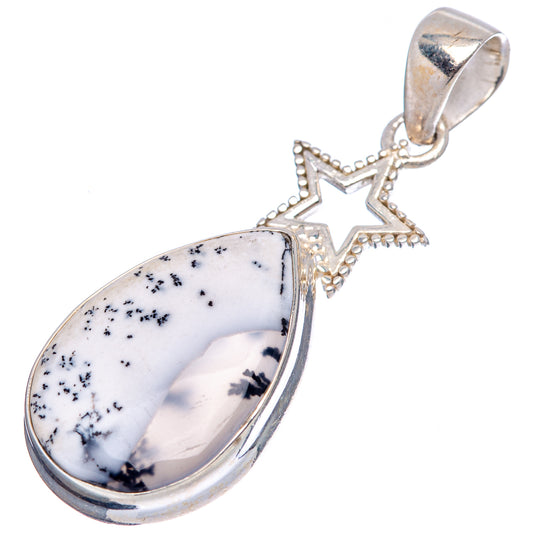 Sterling silver teardrop opal pendant featuring dendritic pattern and star-shaped connector