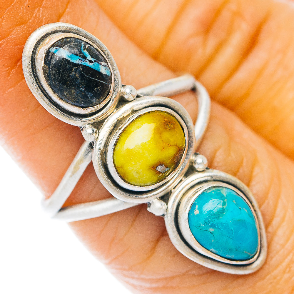 Sonoran Gold Turquoise, Black Jack Turquoise, White Water Turquoise Ring Size 6 (.925 Sterling Silver)