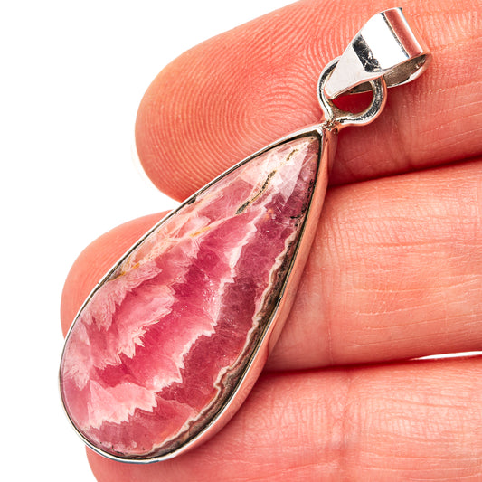 Teardrop rhodochrosite pendant with .925 sterling silver bezel and bail, pink stone