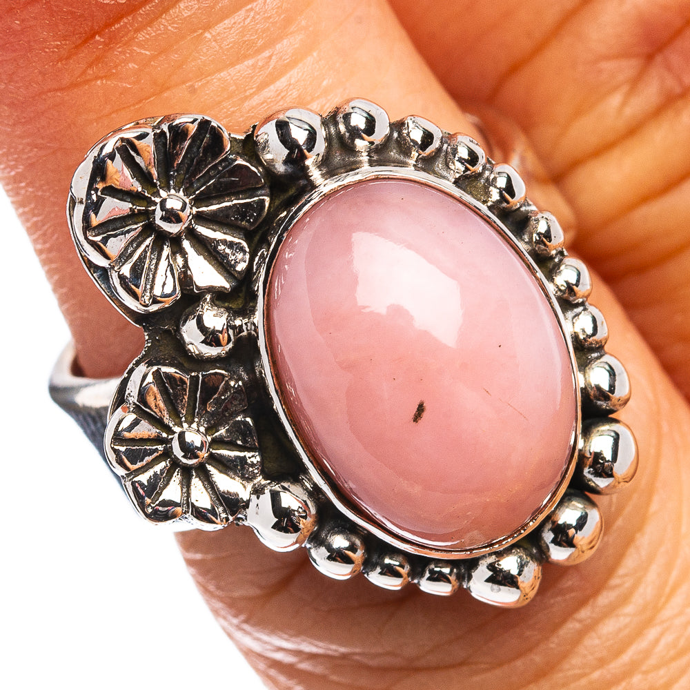 Exclusive Southwestern Style Pink Opal Ring Size 6 Adjustable (.925 Sterling Silver)