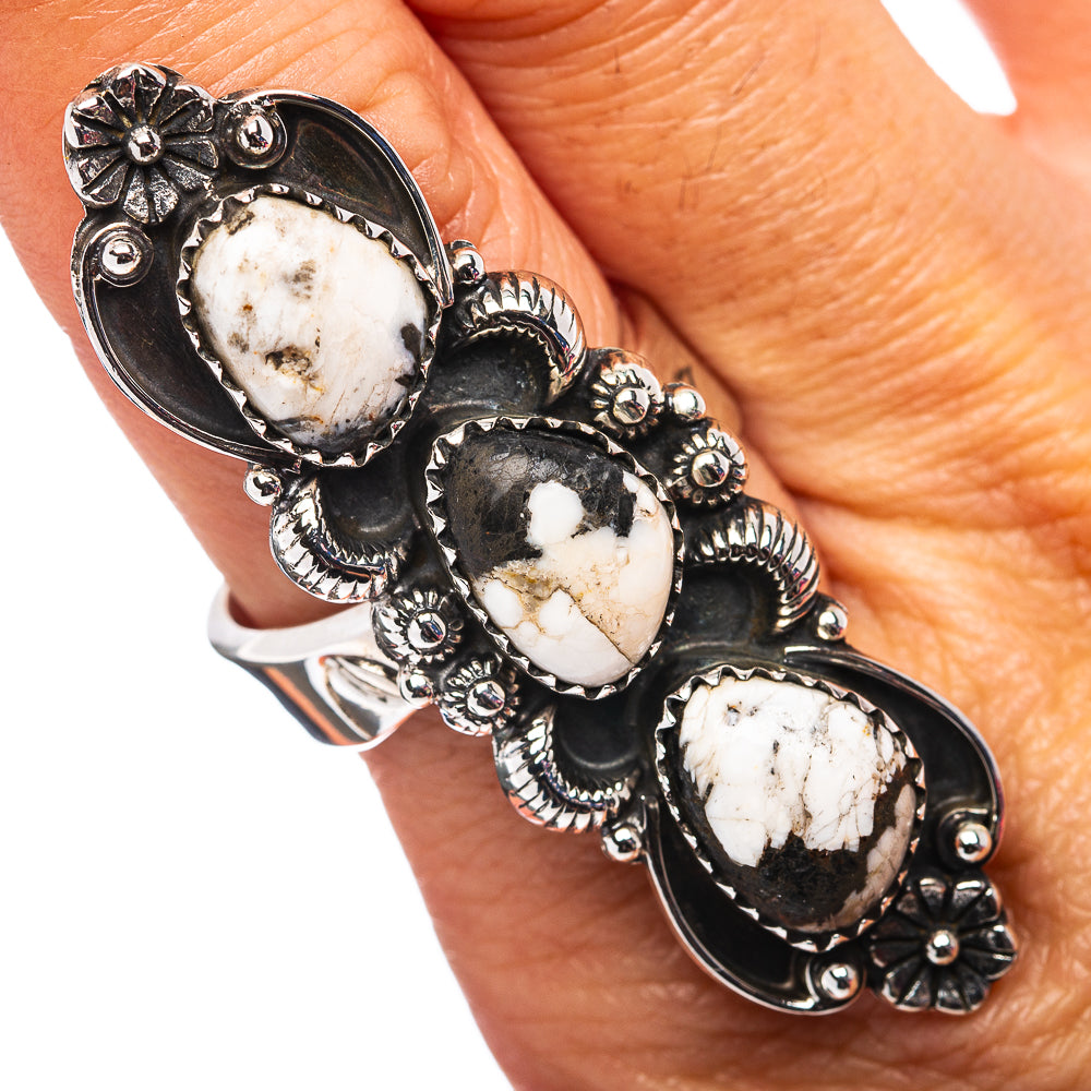 Exclusive Southwestern Style White Buffalo Turquoise Ring Size 8 Adjustable (.925 Sterling Silver)