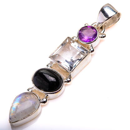 White Quartz, Star Diopside, Rainbow Moonstone, Amethyst Pendant 2" (925 Sterling Silver) PD38573