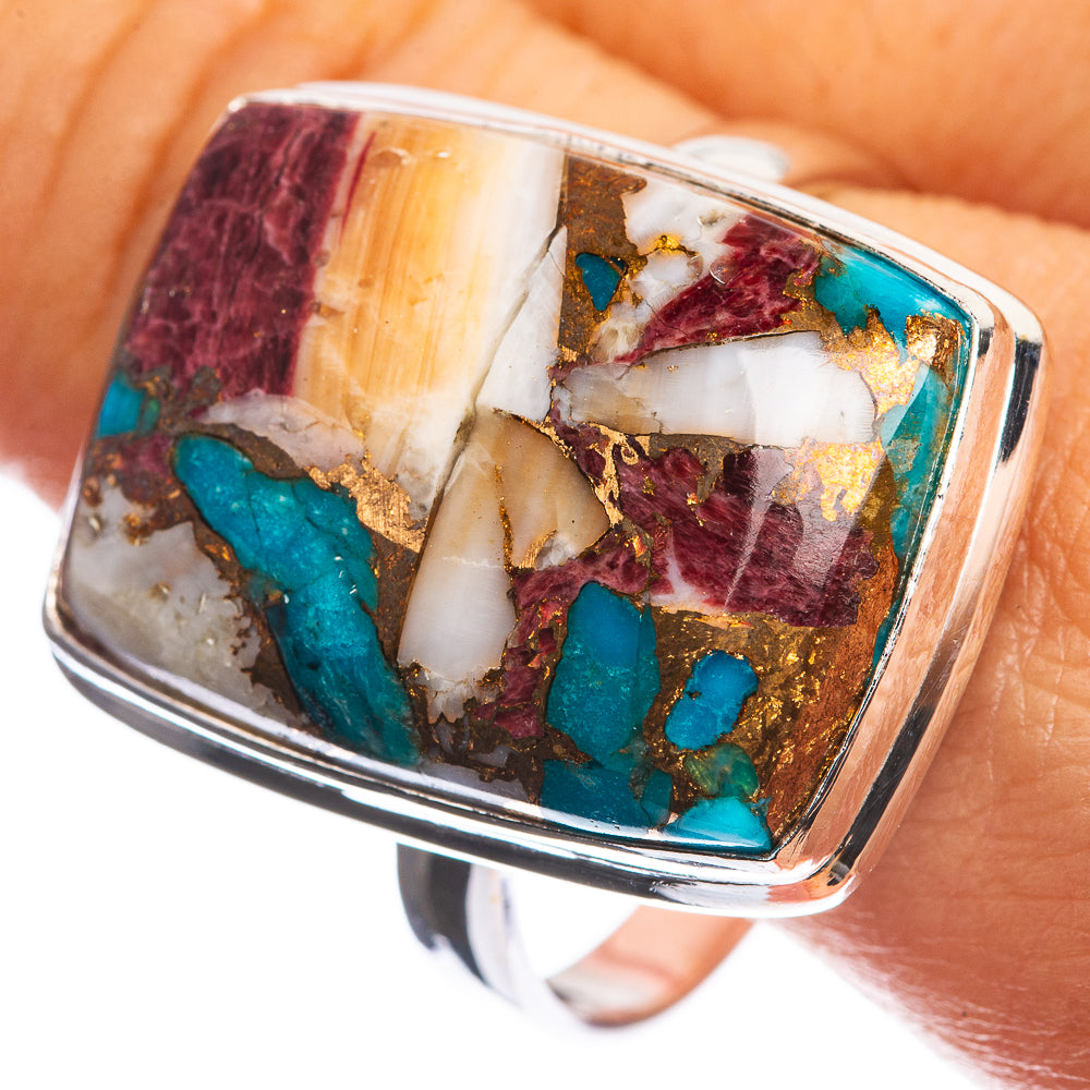 Large Spiny Oyster Turquoise 925 Sterling Silver Ring Size 13.75