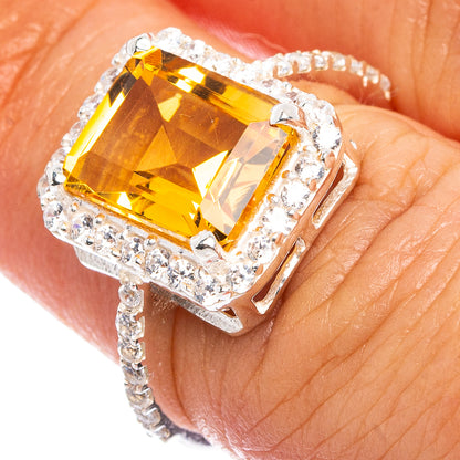 Faceted Citrine, Cubic Zirconia Ring Size 6.25 (.925 Sterling Silver)