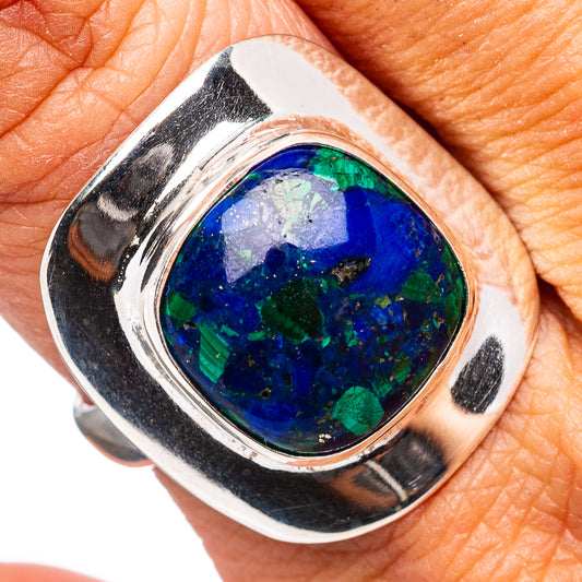 Sterling silver ring with oval blue-green gemstone in bezel setting, size 8