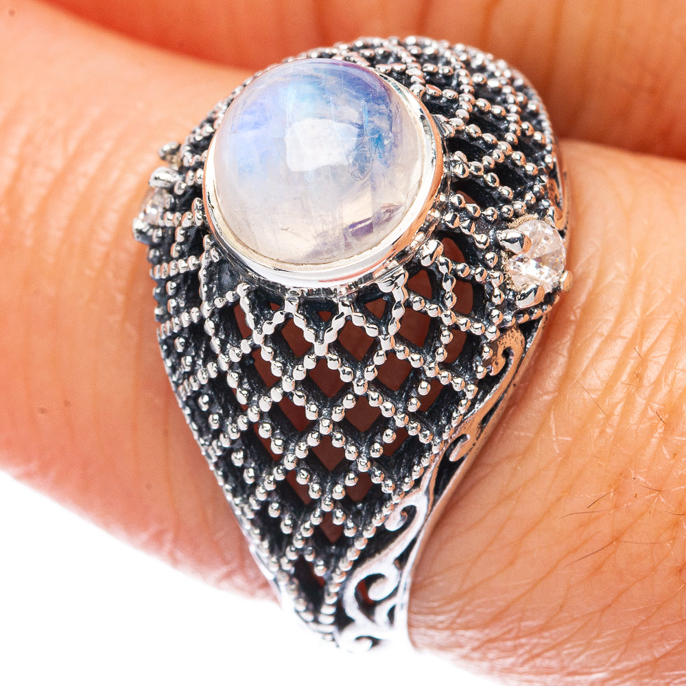 Rainbow Moonstone Ring Size 7.75 (925 Sterling Silver) R2899