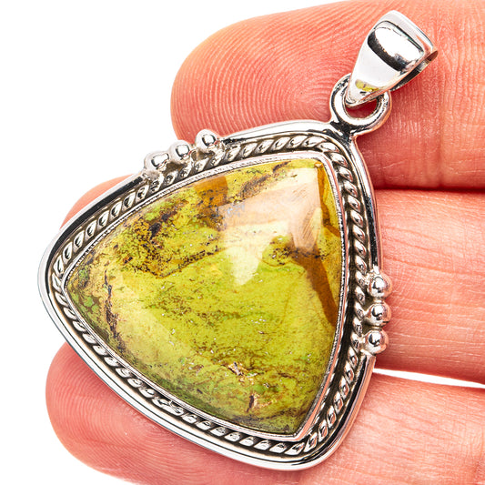 925 sterling silver pendant with teardrop gaspeite gemstone, ornate bezel and bail