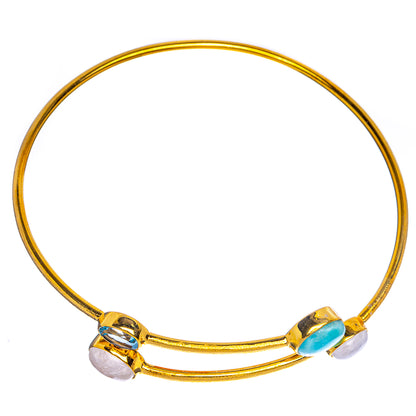 Larimar, Rainbow Moonstone, Blue Topaz Cuff Bracelet 7 To 8" (925 Sterling Silver) BR90336