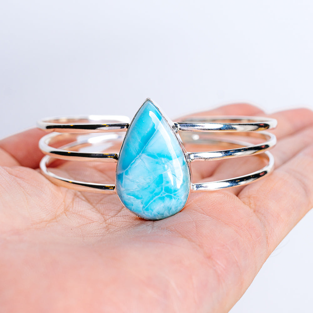 Premium Larimar Cuff Bracelet (.925 Sterling Silver)