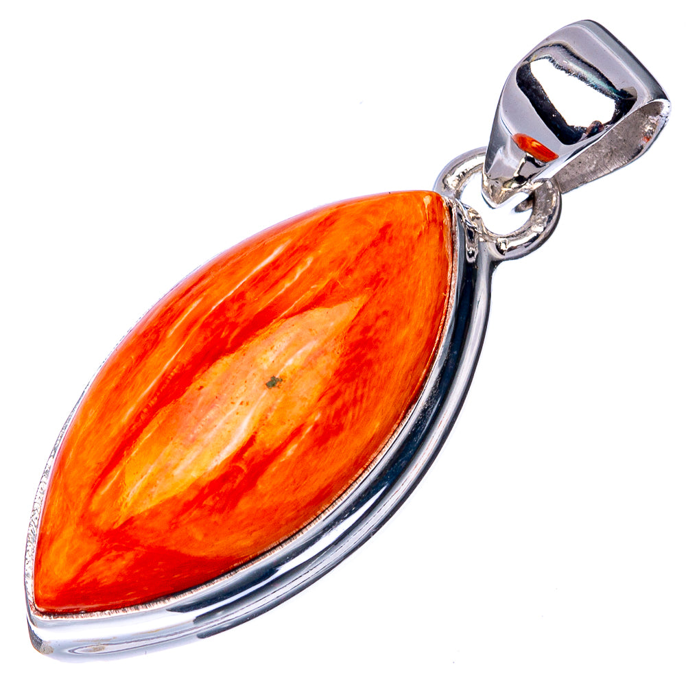 Orange spiny oyster teardrop pendant with polished 925 sterling silver bail