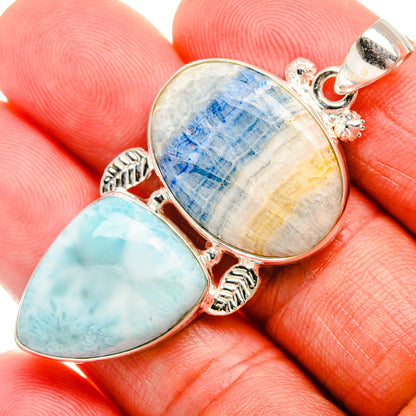 Blue Scheelite, Larimar 925 Sterling Silver Pendant 2" (925 Sterling Silver) PD38285