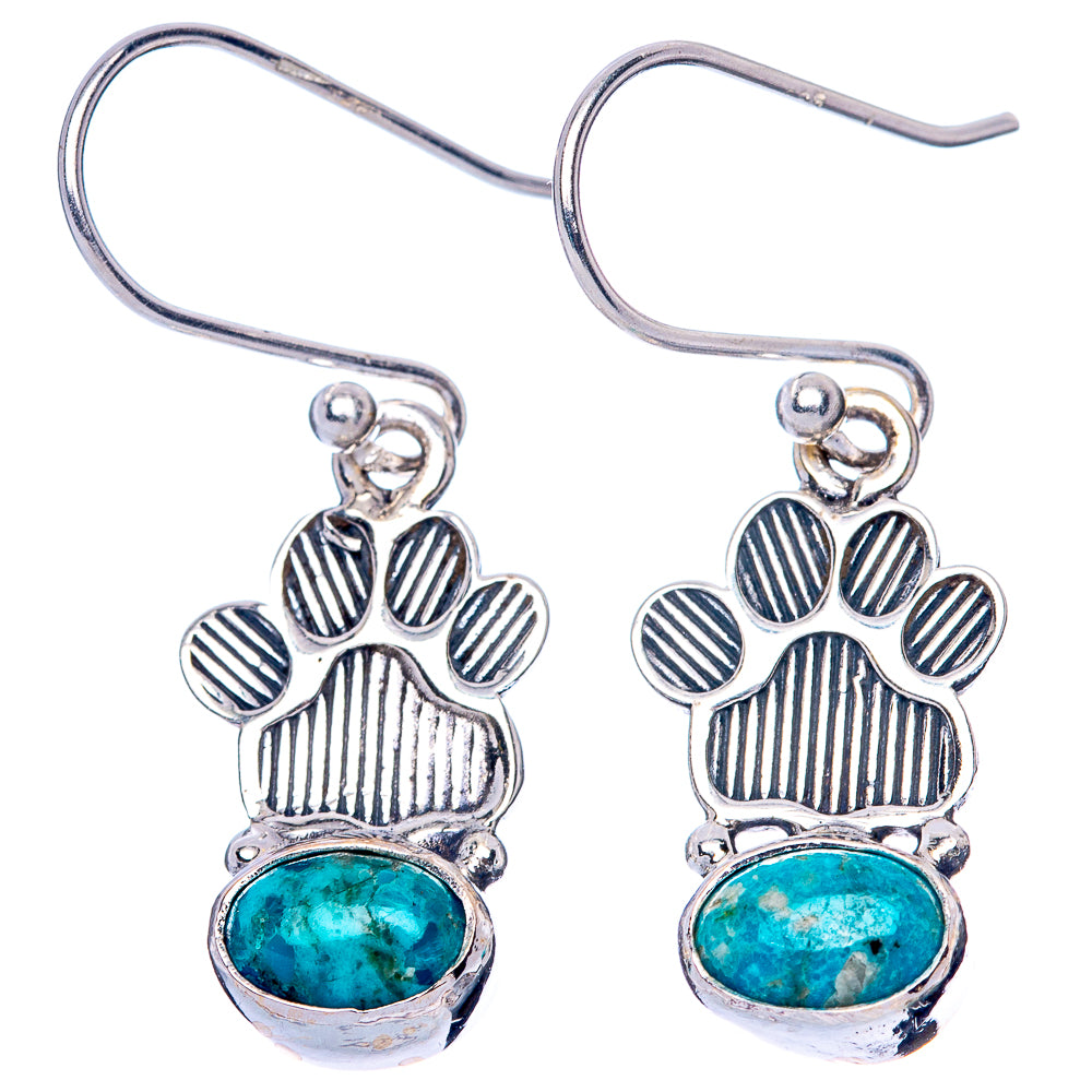 Chrysocolla Paw Earrings 1 1/4" (925 Sterling Silver) E1424