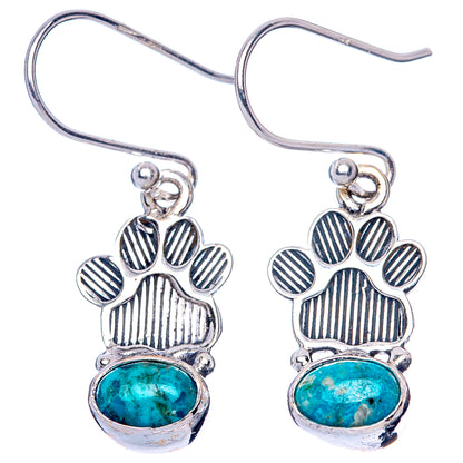 Chrysocolla Paw Earrings 1 1/4" (925 Sterling Silver) E1424
