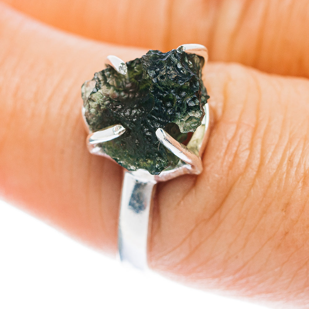 Czech Moldavite Ring Size 7.5 (.925 Sterling Silver)