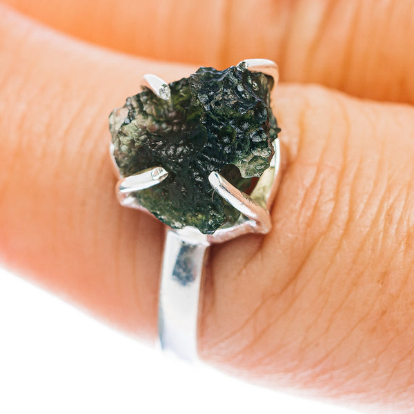 Czech Moldavite Ring Size 7.5 (.925 Sterling Silver)