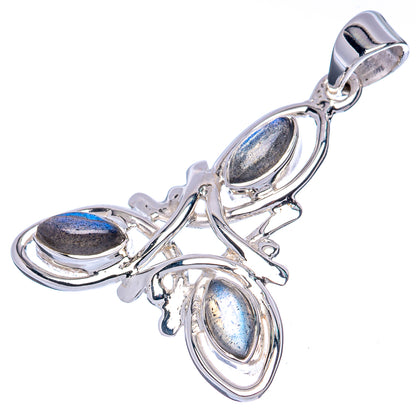 925 sterling silver labradorite pendant with three oval blue-gray stones and top bail loop