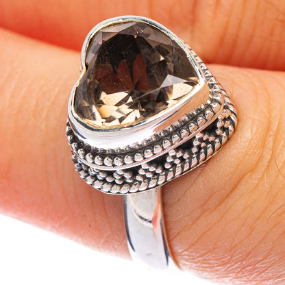 925 sterling silver ring with smoky topaz heart-cut center and bead gallery border