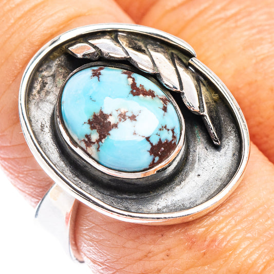 Turquoise oval stone bezel set in antique silver adjustable ring
