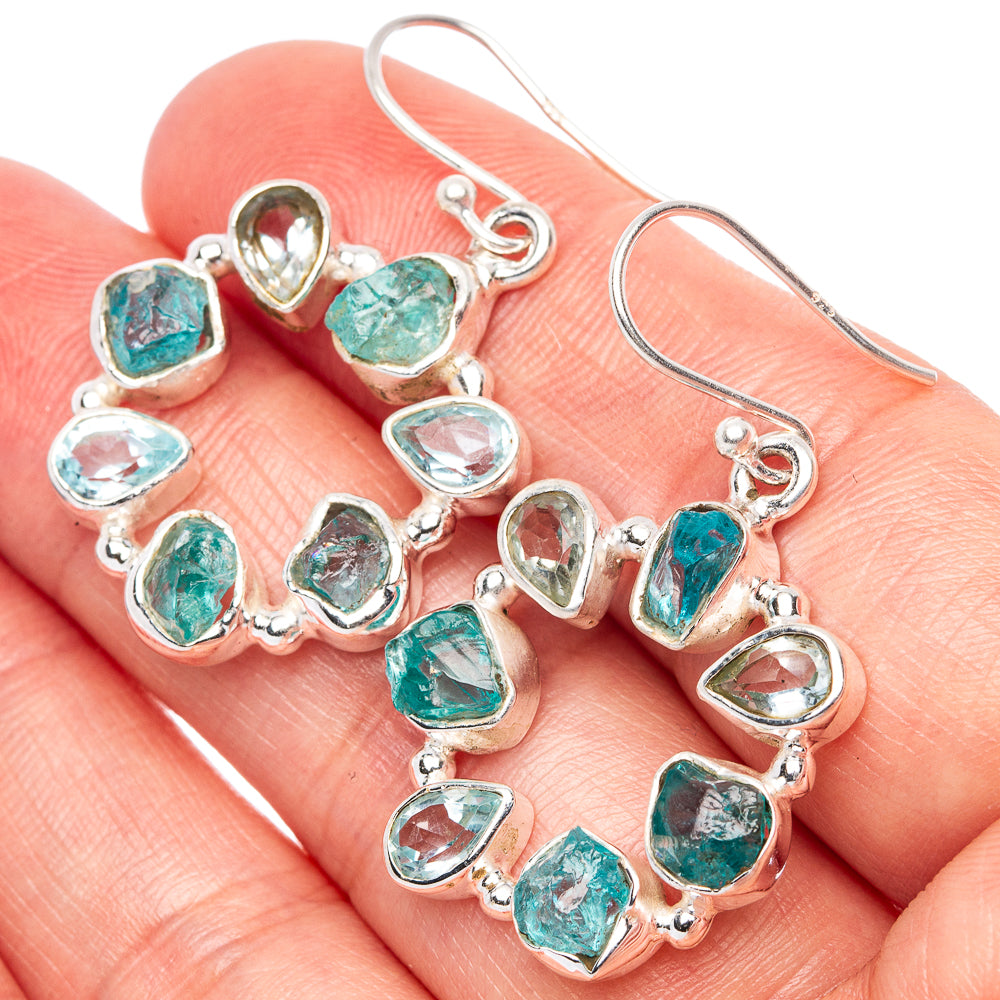 925 sterling silver earrings with blue fluorite & blue topaz teardrop stones