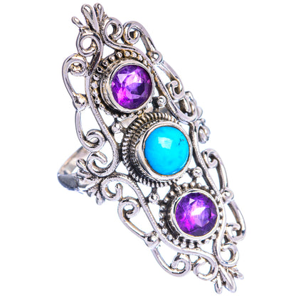 Large Sleeping Beauty Turquoise, Amethyst Ring Size 9.75 (925 Sterling Silver) R144372