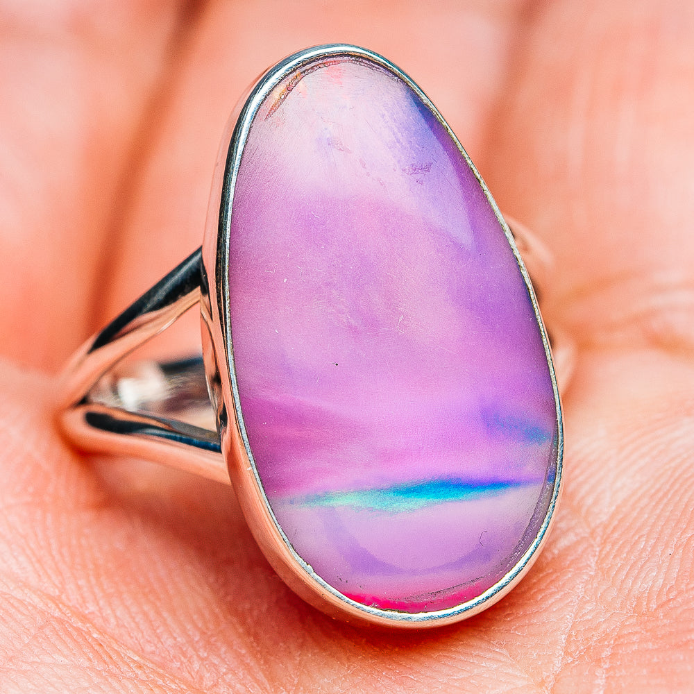 Premium Pink Aurora Opal Ring Size 8 (.925 Sterling Silver)