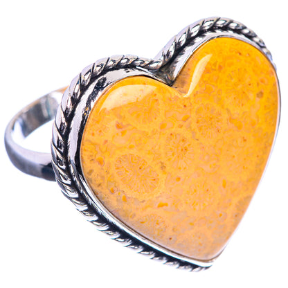 Large Fossil Coral 925 Sterling Silver Ring Size 10.75
