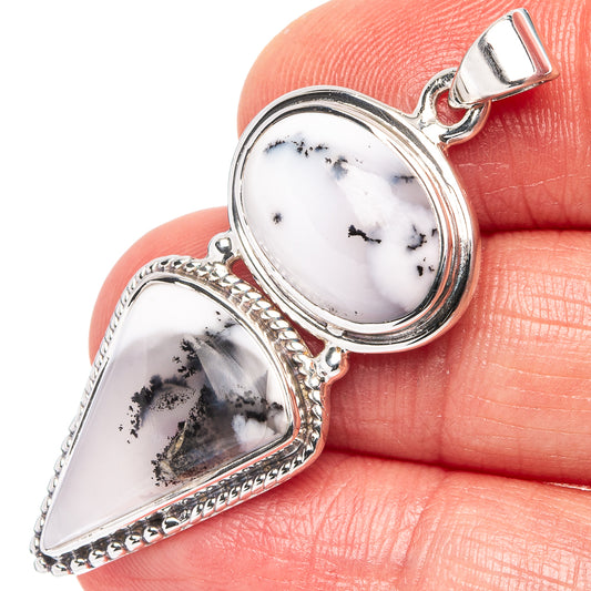 Sterling silver opal pendant with oval dendritic opal cabochon and teardrop stone