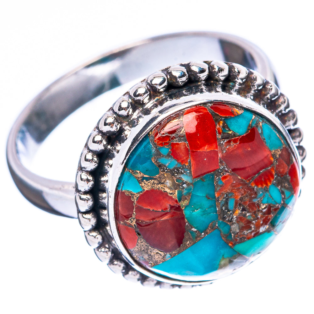 Turquoise And Coral Ring Size 8 (925 Sterling Silver) R4100