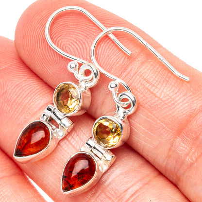 925 sterling silver drop earrings with round citrine and amber teardrop stones