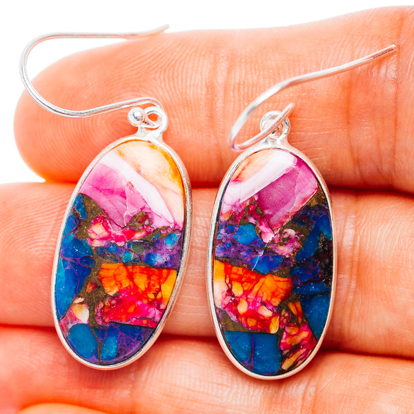 Pink Dahlia Turquoise Earrings 1 5/8" (.925 Sterling Silver)
